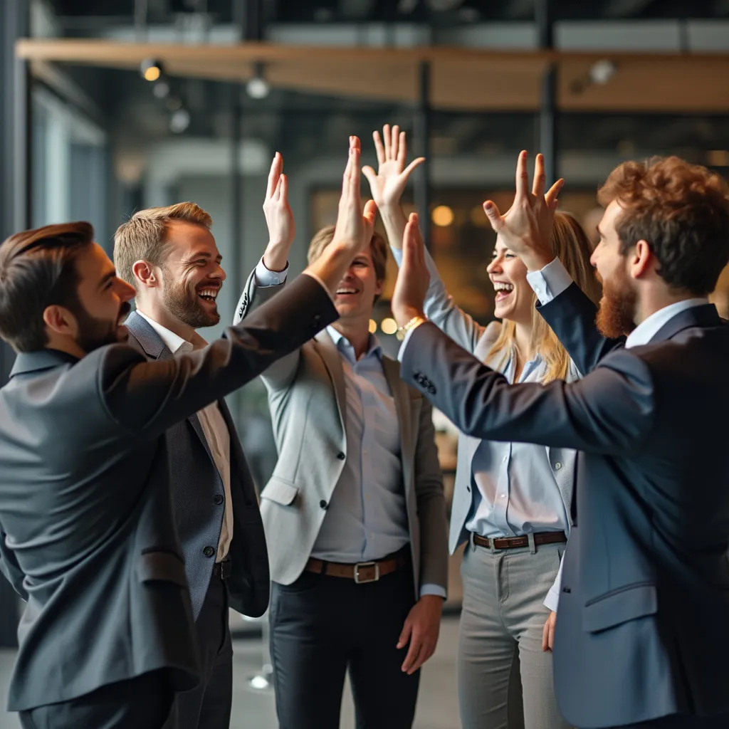 Equipo de Consultores Pro celebrando el éxito de un proyecto importante