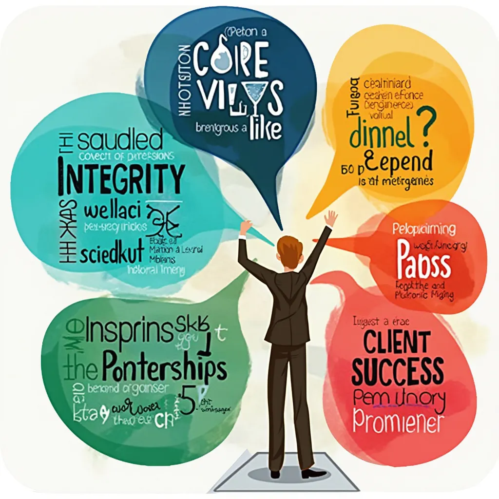 Representación visual de misión y valores de Consultores Pro